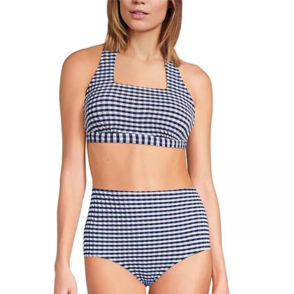 Lands' End Gingham Square Neck Halter Bikini Swim top - Size: Small Long Altered - Picture 9 of 10